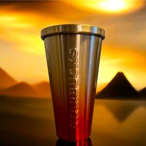 STARBUCKS Sunset Gold Orange Gradient Stainless Steel Cold Cup Tumbler 16Oz